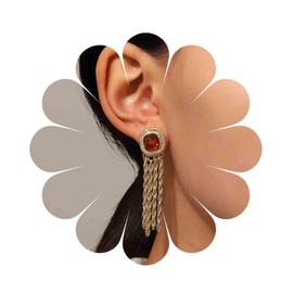 Yheakne Boho Square Citrine Drop Earrings Gold Tassel Chain Earrings Long Fringe Chain Dangle Earrings Vintage Citrine Square Stud Earrings Jewellery for Women and Girls, Zinc