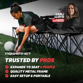 PowerNet 6 Seater Team Bench Folding Chair, Portable Chair for Soccer Basketball Football Teams, Foldable Bench with Backpack Style Carry Bag (Black)