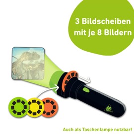 moses 40236 Kleine Diashow Dinos – Projektor-Taschenlampe für Kinder, mit 24 Dinosaurier-Bildern und Namensübersicht, Dino, Small