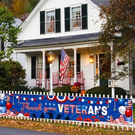 MEHOFOND Thank You Veterans Flag Banner, Large 120 x 20 Inches Patriotic Veterans Day Decorations, Heroes Theme Party Hanging Supplies, Memorial Day Thank You Soldiers Party Decor, Fourth of July