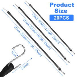 ACXFOND 20PCS Rubber Bungee Cords Heavy Duty Outdoor Rubber Bungee Cords with Hook ssorted Sizes, Max Stretch 1.5X & Over 180 LBS Load, 15", 21", 31" for Cargo, Tarps, Van, Truck