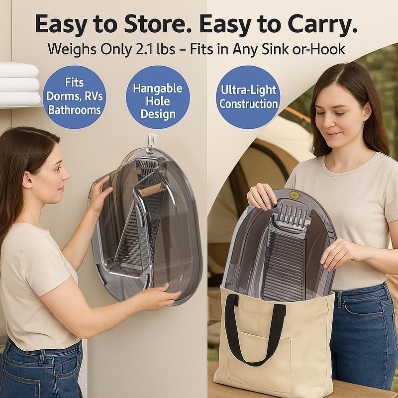 2-in-1 Hand Washing Basin with Washboard - BPA-Free Portable Laundry