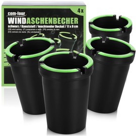 com-four® 4 x Outdoor Ashtrays – Wind Ashtray – Storm Ashtray with Luminous Lid – Car Ashtray, Diameter 8 cm (Pack of 04, Black)