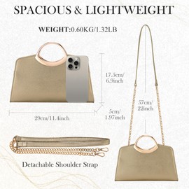 KASQO Clutch Purse for Women,Fashion Vegan Leather Evening Bag Formal Handbag Crossbody Shoulder Bag for Party Wedding Cocktail Prom Gilded Gold