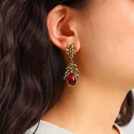 Dervivea Vintage Red Carnelian Dangle Earrings Gold Leaf Stud Earrings Carnelian Gemstone Earrings Ethnic Leaf Drop Earrings Jewelry for Women and Girls