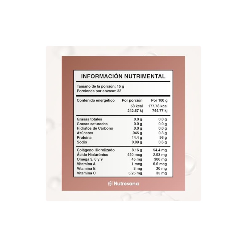 Nutresana Colágeno Hidrolizado Sabor Coco Ácido Hialurónico Vitaminas Omega Suplemento