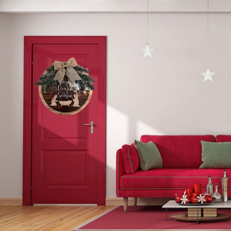 Nativity Scene Christmas Wreath for Front Door Outdoor Indoor Wall