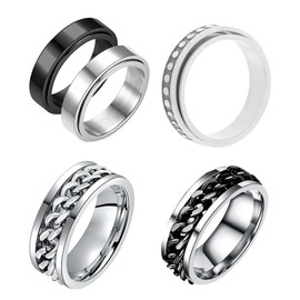 Milisten Fidget Rings 5-Pack Stylish Titanium Steel Rotating Fidget Rings Lightweight Time Pass Stress Relief Fashion Stainless 6MM 8MM Size 7