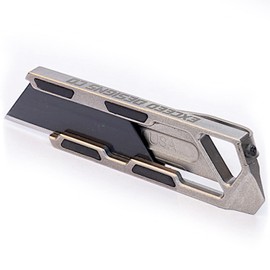 Exceed Designs TIRANT RAZOR-M 3.0 Magnetic Sliding Utility Knife (Stonewashed) 6Al-4V Titanium Utility Knife & Pry Bar, EDC Knife, Box Cutter, MADE IN USA (Black Magnets W/Ti Pocket Clip)