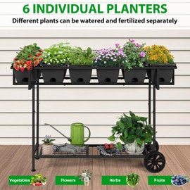 Vrisa Elevated Garden Bed with Shelf 43x17x29 in Outdoor Raised Planter Box with Legs and Wheels Vegetables Herbs Flowers Garden Box with Drain Outlet for Backyard, Patio, Balcony, Grey