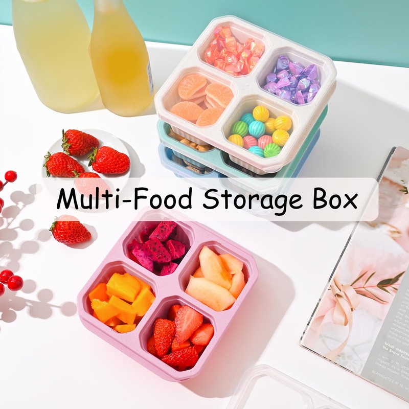 4Pack Snack Box, 4-Compartment Bento Box, Compartment Lunch Box, Reusable