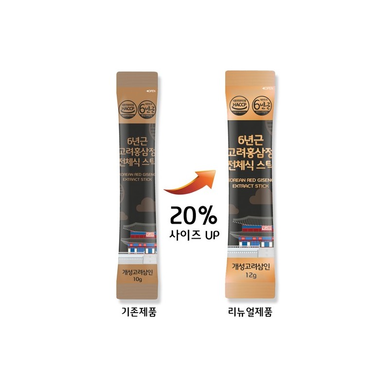 6-Year-Old Korean Red Ginseng Extract Whole Food Sticks 12g, 100