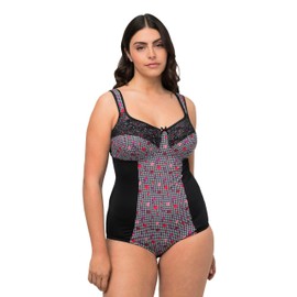 Ulla Popken Ladies Plus Size Plus Size Shaping Bodysuit Houndstooth Lace Cup C-D 820908, black