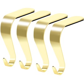 Palonu Christmas Stocking Holders Mantel Stcoking Hangers Metal Hanging Hooks Ornament Hooks Fireplace Hanger Grip for Christmas Decorations (4, Gold)