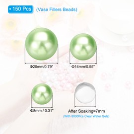 PATIKIL 150 Pieces Floating Beads, 8/14/20mm Vase Fillers Beads Vase Centerpieces Floating Pearl Bead No Hole and 8000Pcs Clear Water Gel Bead for Vase Decoration, Light Green