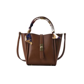 MakeMeChic Women's Scarf HandBags PU Leather Old Money Elegant Bucket Handbags Brown One Size