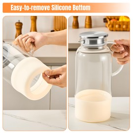 PARACITY Water Pitcher with Silicone Base 61oz/ 1.8L, Hot& Cold Glass Pitcher with Lid and Handle, Glass Carafe with Lid for Coffee, Juice, Lemonade and Milk (White)
