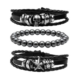 Milakoo 12 Pcs Braided Leather Bracelets for Men Women Bangle Adjustable, Base Metal