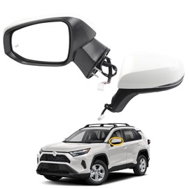 Dasbecan Left Driver Side Mirror Compatible with 2019-2024 Toyota Rav4 Side View Super White w/Power Heated Mirror Turn Signal Blind Spot Indicator Replaces# 879400R271 TO1320384 8Pins