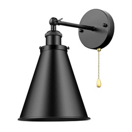 VinTopsh Industrial Farmhouse Wall Sconce with Pull Chain Switch, Metal Wall Sconce Light Fixture for Kitchen Sink Hallway Bedroom (Black)