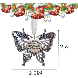 BTORER 2024 Christmas Decorations Metal Butterfly Pendant, Creative Hollow Carving Exquisite Butterfly Memorial Family Pendant Christmas Tree Decoration, Yard/Window/Room/Car/Home Ornament (Mom)