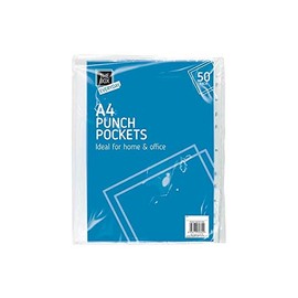 White Punch Polyethene Pockets (30.2 cm x 23.3 cm) Pack of 50 - Durable, Perfect for A4 Ring Binders