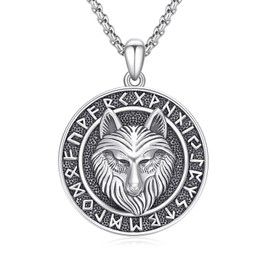 PARYFO Viking Wolf Chain 925 Sterling Silver Nordic Wolf Necklace Viking Rune Amulet Pendant Celtic Knot Pendant Wolf Jewellery for Men Boys Women, Sterling Silver, No Gemstone