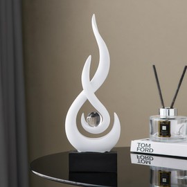 FJ White Decor Modern Flame Statue Decorations for Living Room, Minimalist Statue Shelf Decor Accents, Abstract Art Sculpture Decor for Dining Room, Office, Coffee Table, Centerpiece