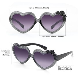 Kids Heart Shaped Sunglasses, Love Heart Shaped Glasses UV Protection Vintage Heart Flower Sunglasses Childrens Eyewear Party Dress up Glasses for Kids Girls Birthday Summer Party A7AXHBMJ (black)