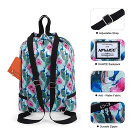 HAWEE Dry Wet Drawstring Backpack with Shoe Compartment for Women and Girls Waterproof Yoga String Bag Outdoor Sports Rucksack for Gym/Beach/Swim Pool, Peacock