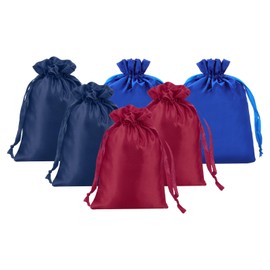 PATIKIL Satin Gift Bags, 6 Pcs 6 x 4 Inch Wedding Favor Drawstring Bags with Drawstring for Birthday Christmas Jewelry Party, Dark Blue/Blue/Dark Red