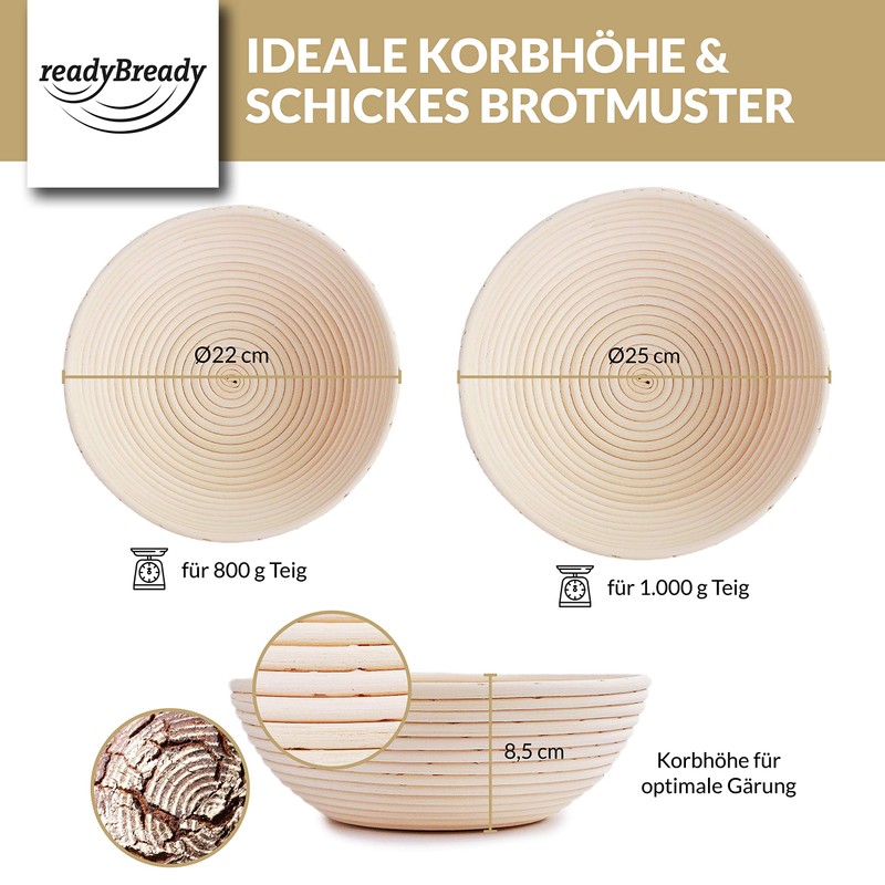 readyBready Proofing Basket (Round, 22 cm and 25 cm) –