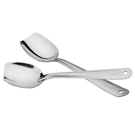 IMEEA Flat Edge Cooking Spoon 18/8 Stainless Steel Serving Spoon 10-Inch Mixing Spoon, Set of 2