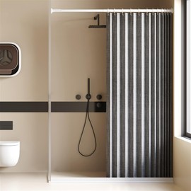 Momooda Foldable Waterproof Shower Curtain, Anti-Mould Linen with Hooks, Magnetic Shower Curtain for Bathroom, Grey, 100 x 200 cm