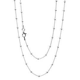 VN Jewelry Women's Silver Necklace - 925 Sterling Silver Small Chain Beaded Necklace Layered Stacking Curb Chain Necklace for Women Ladies 16" 18" 19" 20" 21" 22" 24" In (22 IN)