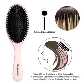 EAGLE FORTRESS Glidease Matte Boar Bristle Hair Brush with Nylon Refined Smooth Bristle for Women, Men, and Kids - Effortless Detangler Hair Brush Ideal for Thick, Thin, Fine All Hair (Pink)