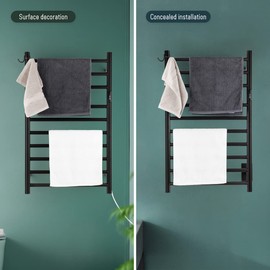 NORTTA Wall Mounted Towel Warmer 10 Bars with Plug-in and Hardwired Options 3 Working Modes Black Stainless Steel 21” W 34” H