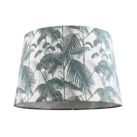 Modern Green Palm Trees Linen Fabric Drum Lamp Shade with White Cotton Inner | 30cm x 20cm x 25cm | for Lamp Base or Pendant by Happy Homewares