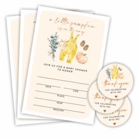 Autumn Baby Shower Invitation Kit - A Little Pumpkin Is On The Way - 20 Fall Invites With Envelopes & 20 Thank You Stickers For Gift Wrapping, Baby Announcement, Gender Reveal Party Supplies - E11