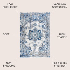 JONATHAN Y MDP201A-8 Modern Boho Vintage Medallion Cream/Blue 8 ft. x 10 ft. Area-Rug, Bohemian, Easy-Cleaning, for Bedroom, Kitchen, Living Room, Non Shedding