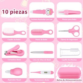 Kit de Aseo y Cuidado para Bebés, 10 Piezas Kit de Cuidado de la Salud del Bebé Recién Nacido, Set de Cuidado del Cabello y Uñas con Bolsa de Almacena