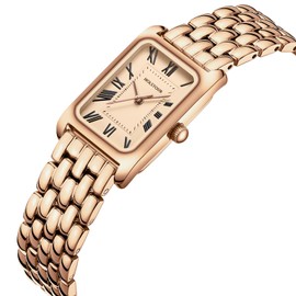HOLSTOUR Watches for Women Vintage Bracelet White Roman Dial Rectangular Case Rose Gold Watch Waterproof with Tools