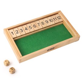GSE Wooden Shut The Box 12 Numbers Dice Game Board with 2 Wooden Dices, Classic Tabletop Version of The Popular English Pub Game
