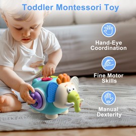 iPlay, iLearn Baby Elephant Activity Cube, Infant Busy Cube Montessori Toy for 1 Year Old, Babies Carseat Plane Travel Toy, Toddler Sensory Development Learning Birthday Gift 6-9-12-18 Months 2 3 Year