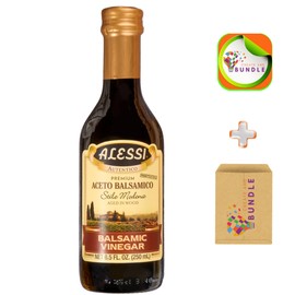 Alessi Balsamic Autentico from Italy, Premium Aceto, Stile Modena, Ideal on Caprese Salad, Fruits, Cheeses, Meats, Marinades 250 mL 8.5 Fl Oz (Pack of 1) + CreateAndBundle Sticker