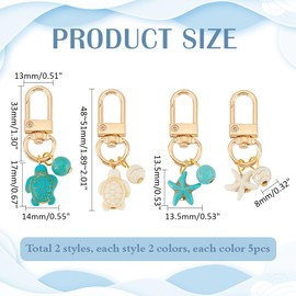 PH PandaHall 20 PCS 2 Styles Turtle Starfish Key Chains Turtle Beads Keychain Synthetic Turquoise Starfish Bead Car Key Chain Ocean Animal Key Ring for Women Birthday Gift Purse Handbag Wallet