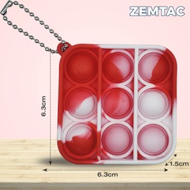 ZEMTAC Mini Pop Push it Fidget Toy Keychain - Small Popper - Push Simple Dimple (Red Tie Dye, Square)