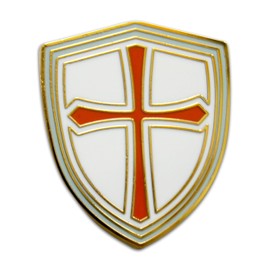 Novel Merk Sword, Shield, & Other – Medieval Armor Lapel Pin, Hat Pin & Tie Tack Set - with Clutch Back (3- Templar Shield), Medium, White Gray Red