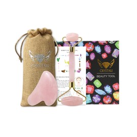 Crystali Gua Sha Set - Anti-Ageing Face Massage Roller and Scraper - Healthy, Beautiful, Young Skin - Rose Quartz from Madagascar