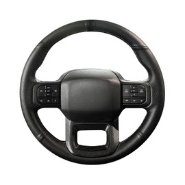 Belinous Leather Steering Wheel Cover, Hand-Stitch on Wrap, Steering Wrap Compatible with Ford F-150 2021-2024 / F-150 Lightning 2022-2024 (Black)